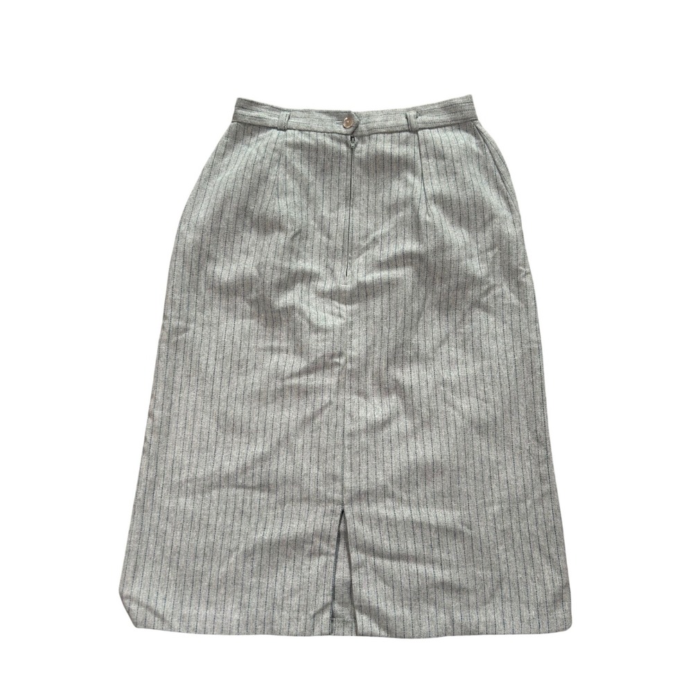 Vintage JCPenney Grey Pinstripe Wool Blend Midi Pencil Skirt Retro Office 25'26'